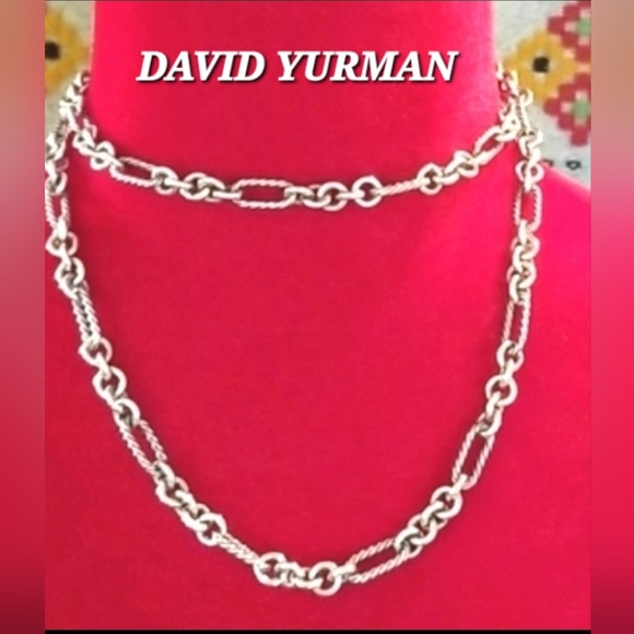 Y2k DAVID YURMAN Twist Sterling Silver Links 18k Clasp Claw Figaro 32" Necklace - Picture 15 of 16
